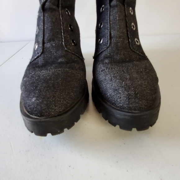 Karl Lagerfeld Paris Embellished Ankle Boots Size 8 Denim Combat Lug Sole - Picture 6 of 15